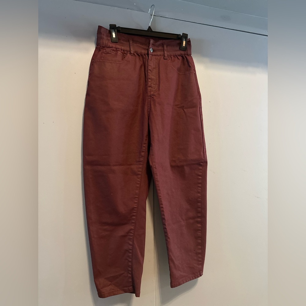 Zara - Denim Burgundy Pants (Size 8) - Picture 2 of 10